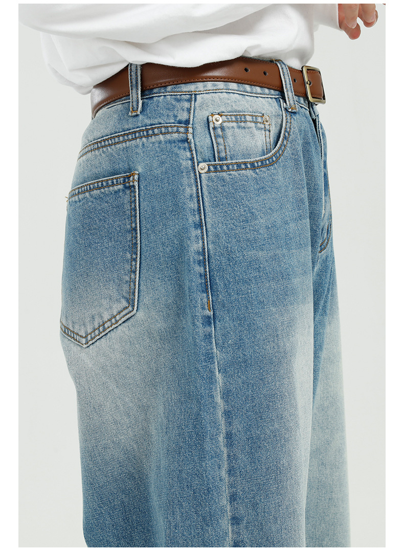 MTLCLOTHES男装|2022新品韩版宽松百搭蓝色直筒阔腿牛仔裤男详情13