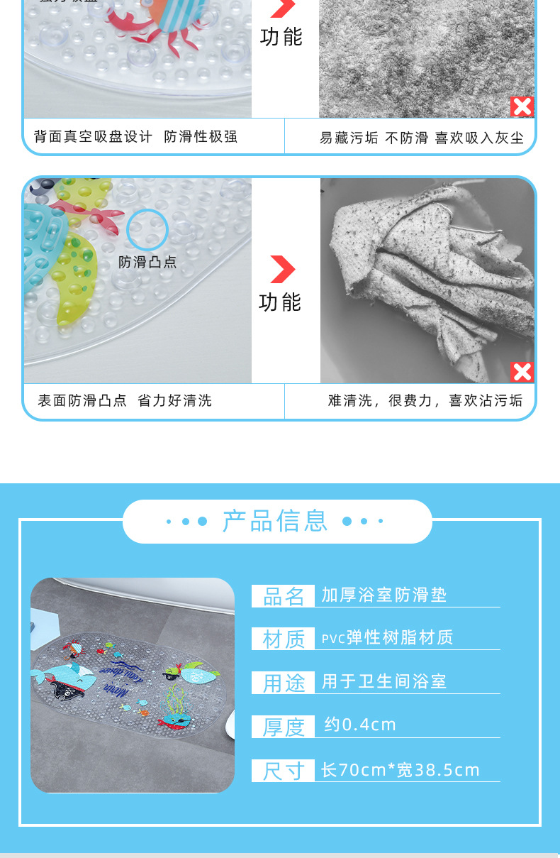 浴室儿童PVC可爱覆膜垫，浴室脚垫。动漫卡通垫详情4