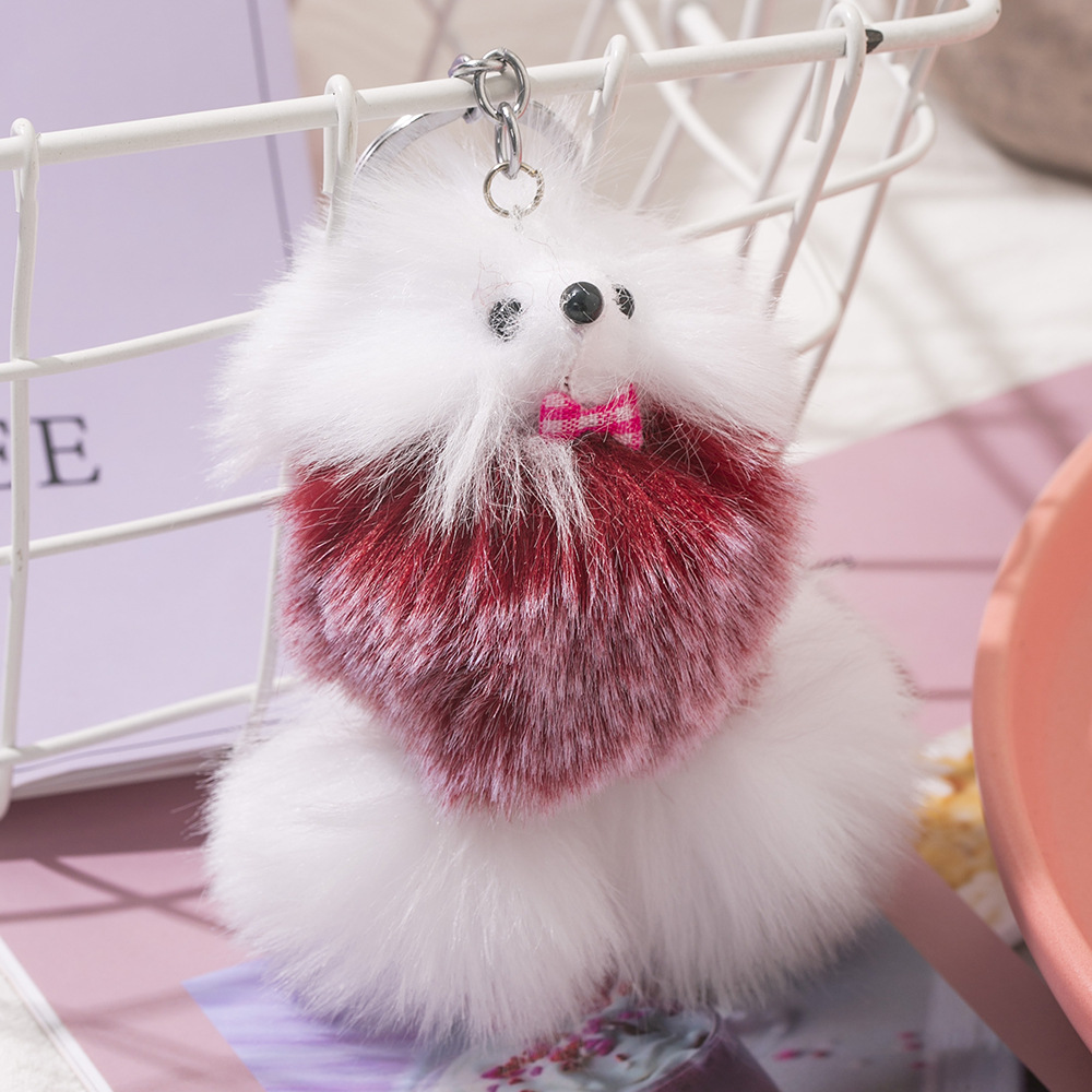 仿獭兔毛球钥匙扣可爱汽车毛绒钥匙扣渐变色学生书包挂件挂饰品详情5