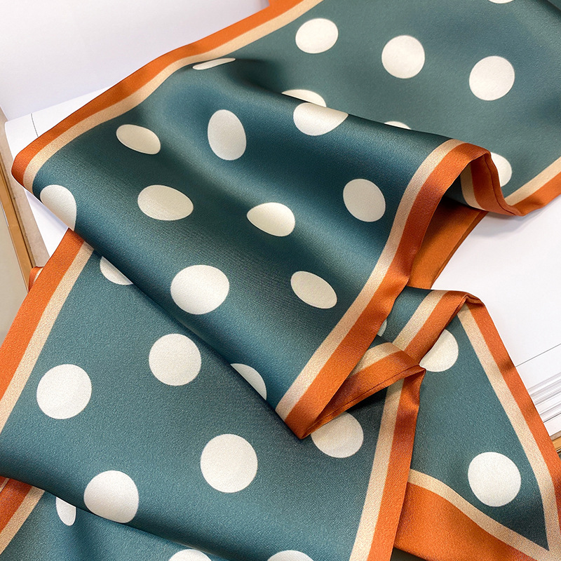 韩国时尚波点细窄长条丝巾女仿真丝斜角春夏领巾发带绑包详情63