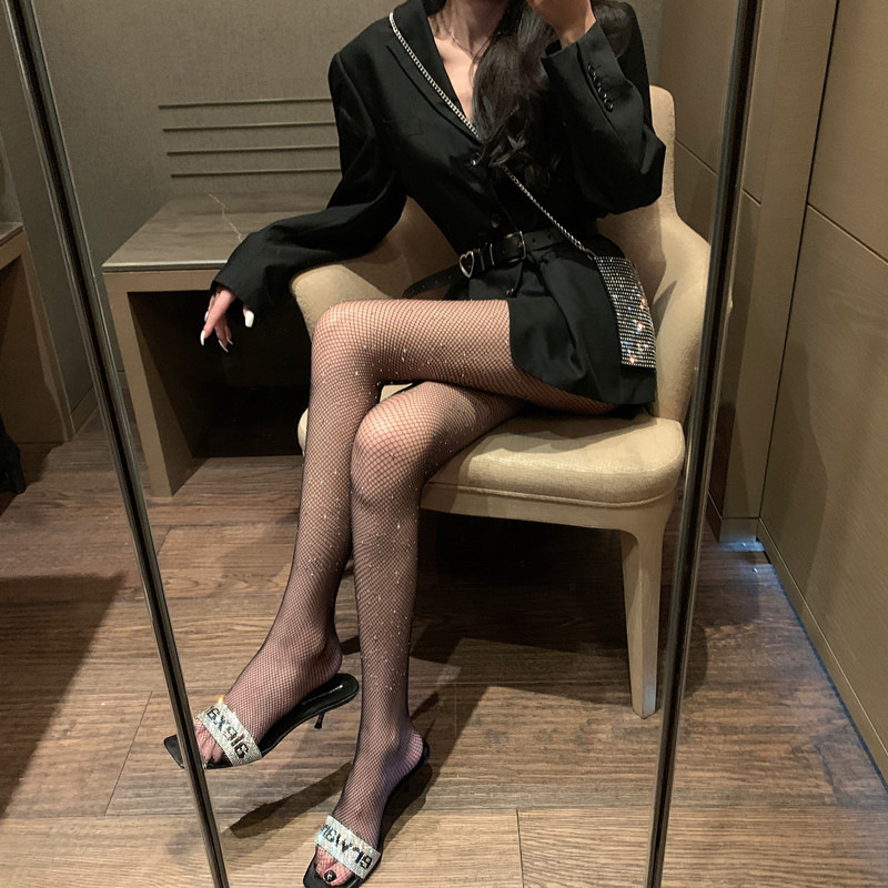 烫钻网袜连裤袜性感镂空渔网黑丝袜女潮夏季薄款防勾丝网红打底袜详情4