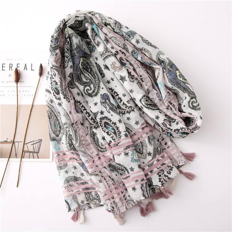 Japanese-style artistic and fresh cotton and linen scarf, retro patchwork Bohemian cashew print silk scarf, beautiful sun protection scarf, whisker, Korean cotton dense Bali gauze scarf shawl pic 26