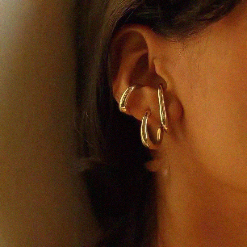 青岛饰品厂家熔岩不规则小圈圈耳骨夹欧美金属镀金简约耳夹耳环女详情2