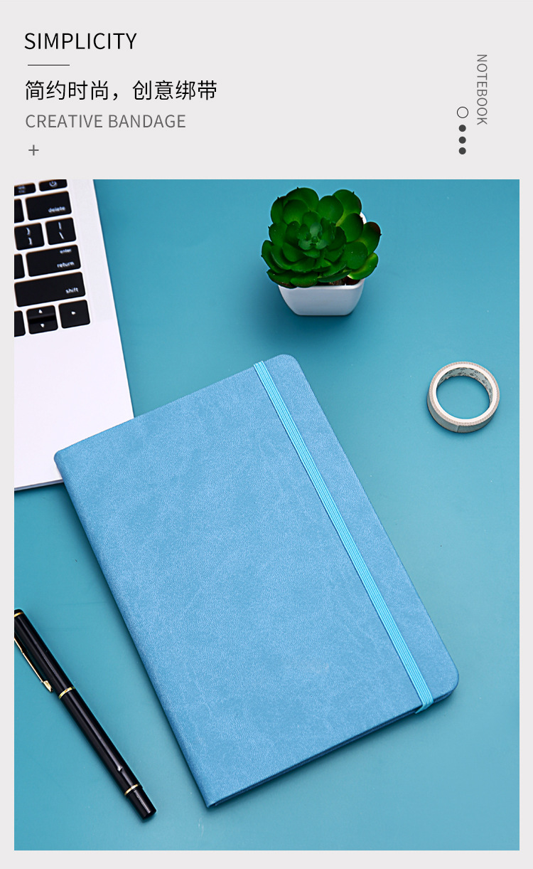 Cross-border exclusive leather notebook a5 with strap, hand-held notebook, logo set A6 notebook, meeting record book pic 2