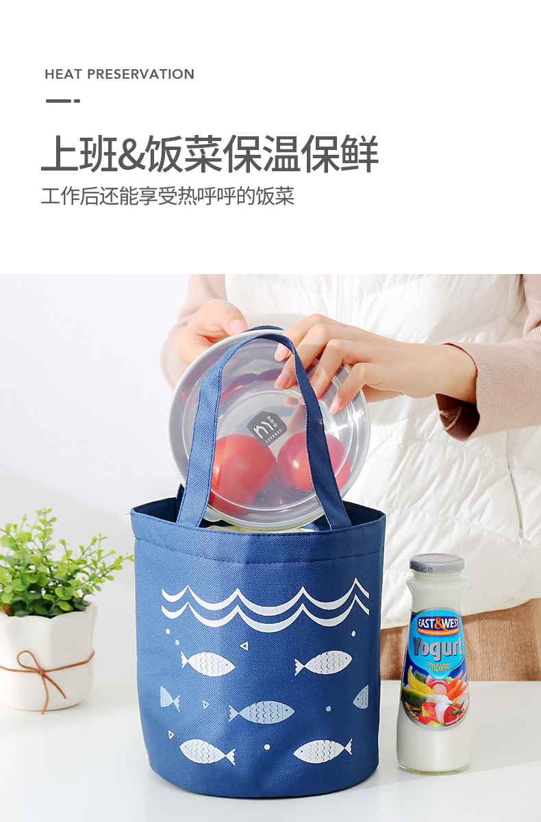 New hand-held drawstring bento bag, large-capacity fresh-keeping, heat-insulating and refrigerated lunch box bag, round bucket, thickened aluminum foil heat-insulating bag pic 7