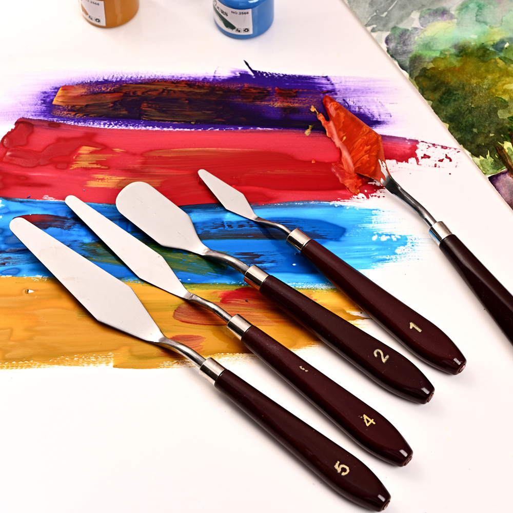 Cross-border Amazon 5-piece oil Painting scraper set, Color mixing scraper Art acrylic painting 5-piece oil painting scraper set pic 35