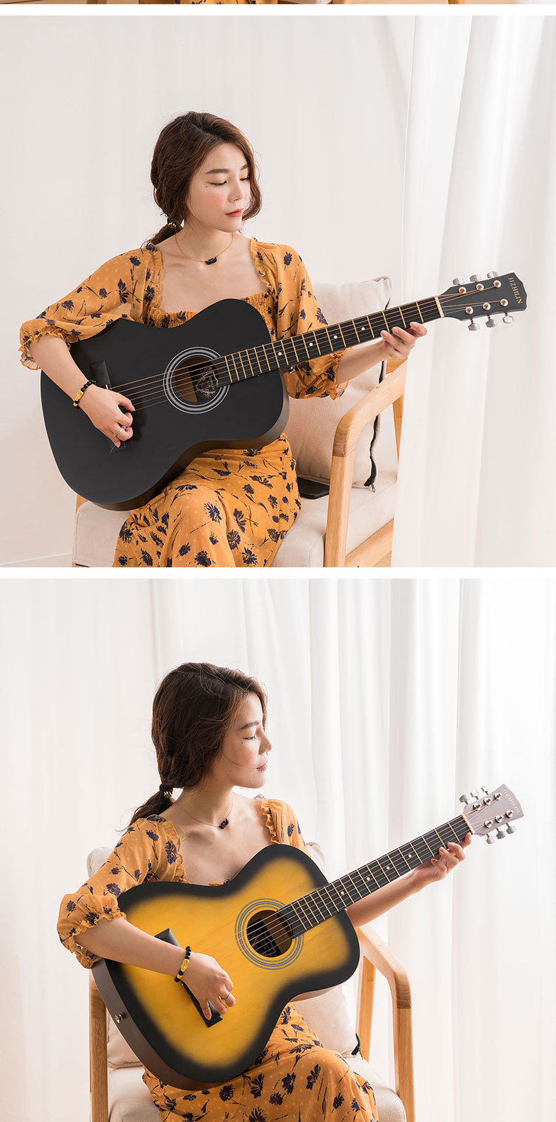 A complete set of 30-inch and 36-inch rounded corner acoustic guitars for students, beginners, and novice acoustic guitars to start practicing pic 24