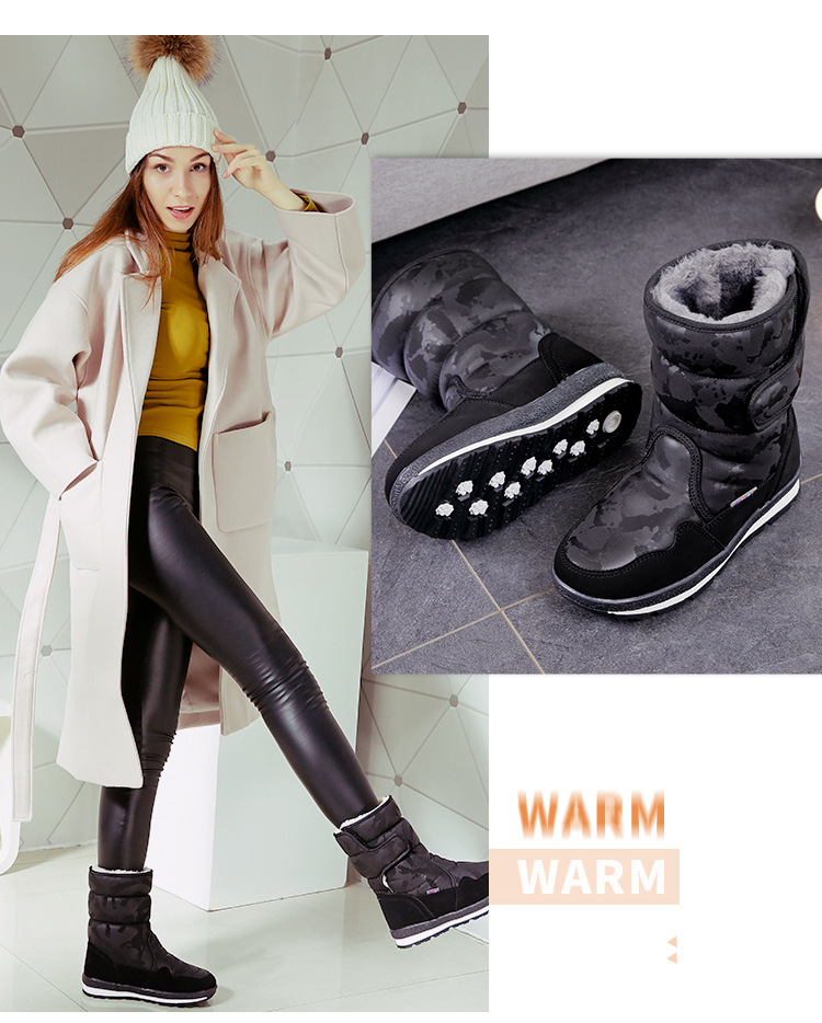 分销跨境魔术贴亲子儿童雪地靴防水防滑冬季中筒加绒加厚儿童冬鞋详情13