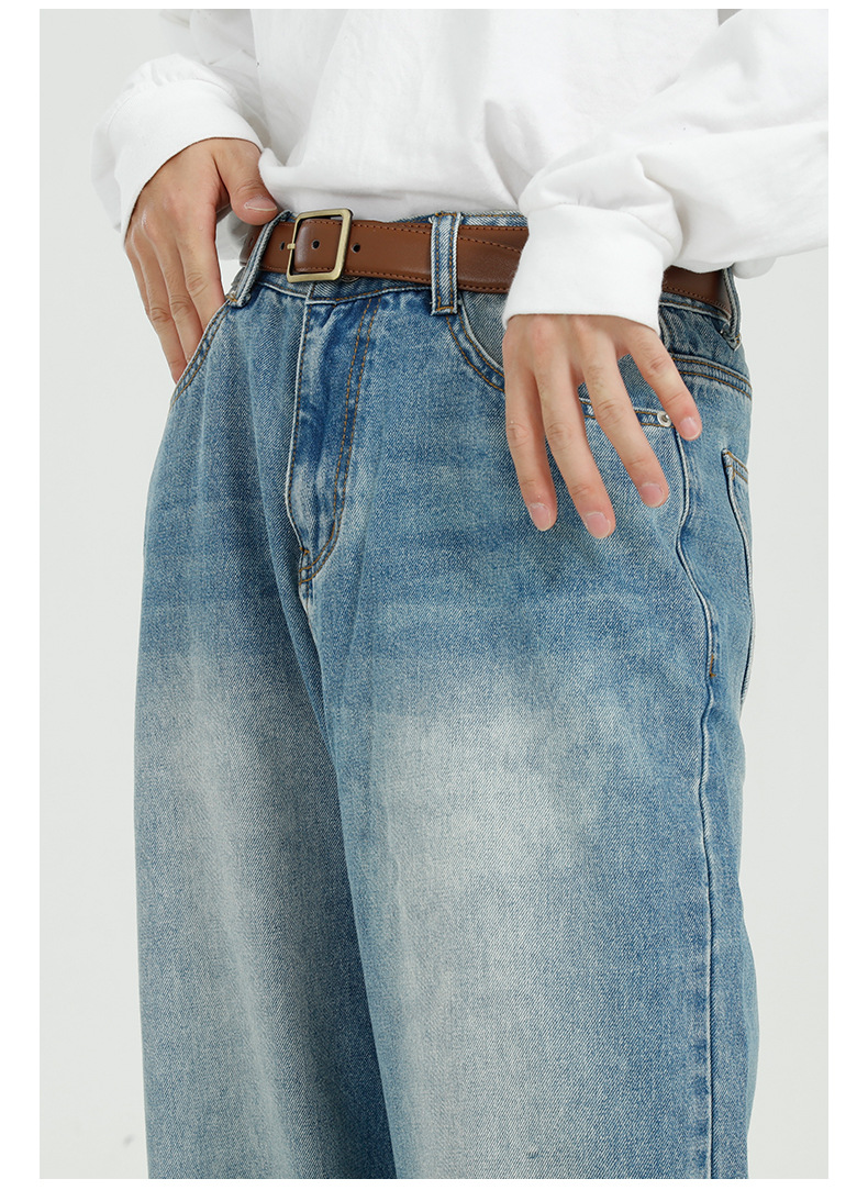 MTLCLOTHES男装|2022新品韩版宽松百搭蓝色直筒阔腿牛仔裤男详情12