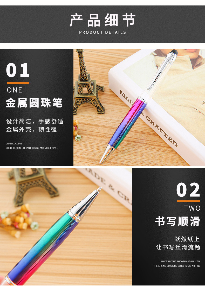 Factory wholesale large-sized empty tube hand-inserted oil pens, creative diy touch screen pens, metal ballpoint pens, available in various colors pic 3
