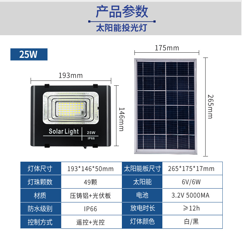 Solar floodlights 25W, 40W, 60W, 100W, 200W villa lights, courtyard lights, rural road lights, outdoor lighting pic 17