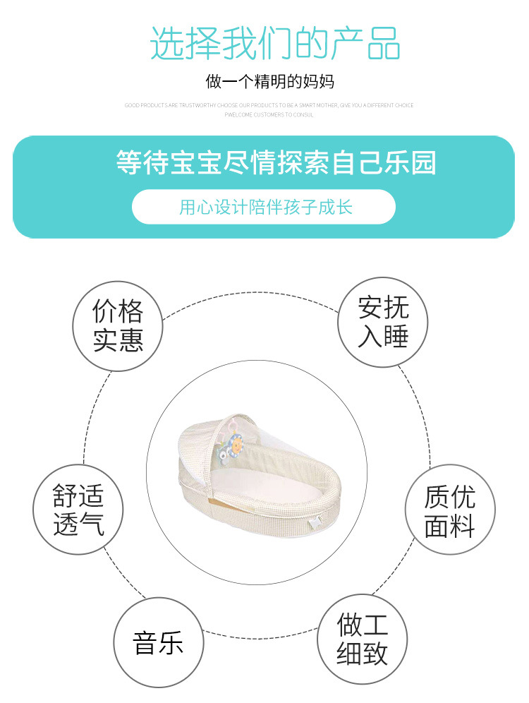 Portable bed-in-bed, movable and foldable crib, multi-functional baby bed, anti-squeeze baby bionic bed pic 2