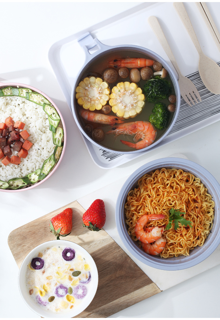 Factory direct sales of bamboo fiber instant noodle bowls, round bento boxes with LIDS for student dormitories, Korean-style instant noodle bowl wonders pic 14