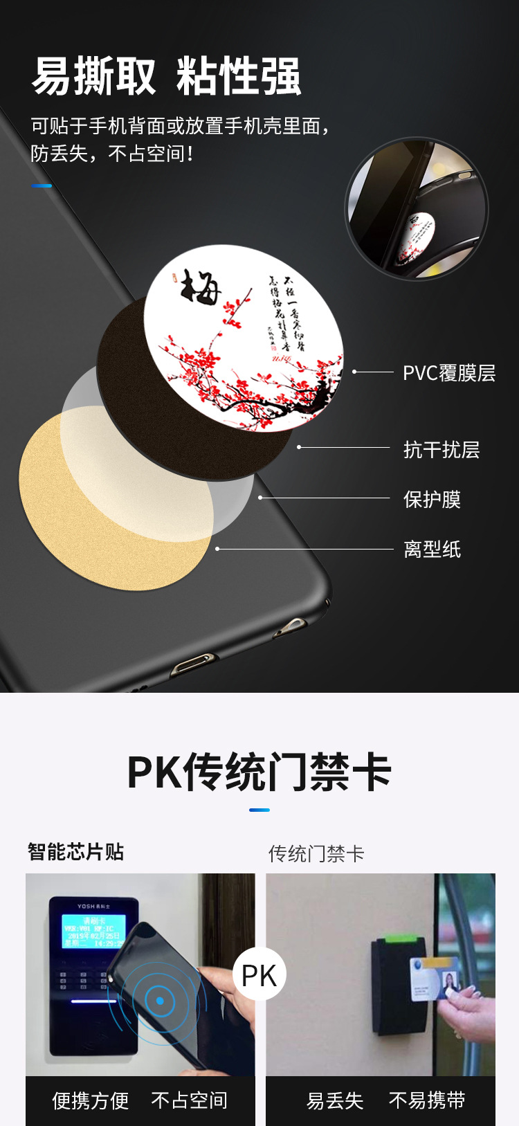 icid 2-in-1 composite ultra-thin access control card, mobile phone sticker, dual-frequency patch, analog sensing, nfc shielding, empty card sticker pic 19