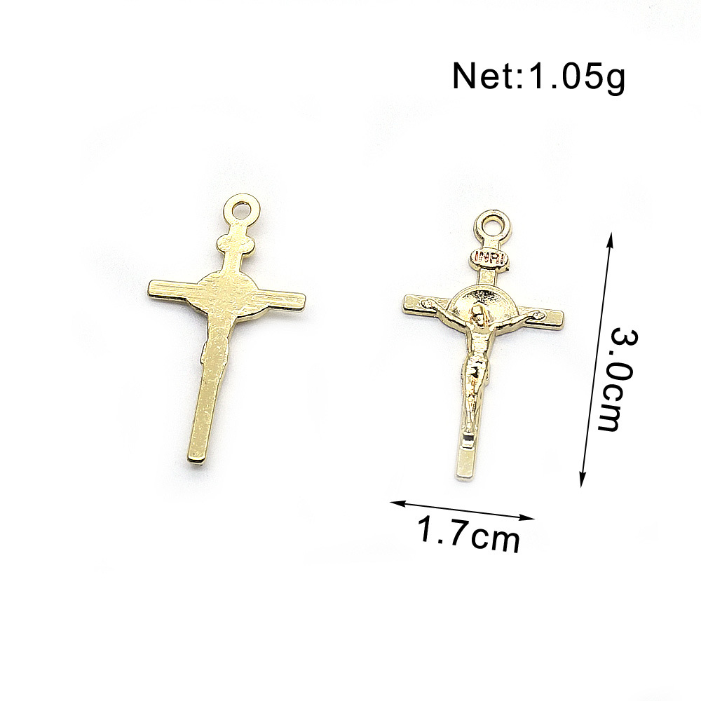 (10 pieces per pack) Cross pendant, gold DIY jewelry accessory, rosary necklace pic 1