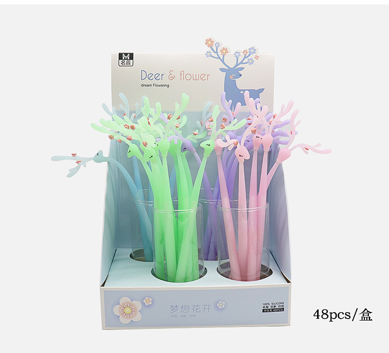 A light and fresh soft silicone deer pen barrel for children, primary and secondary school students, and teenage girls. A black pen core writing pen pic 10