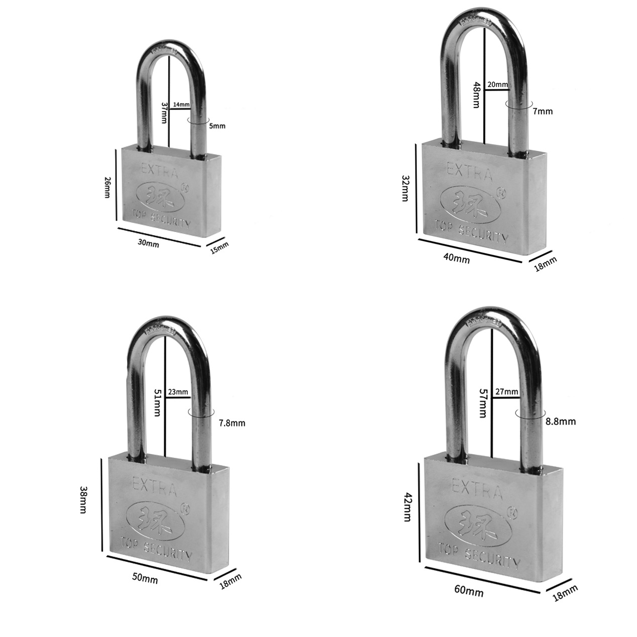 Factory direct sales of 30mm square long and short beam small padlock, imitation stainless steel blade lock, single opening and hanging lock pic 11