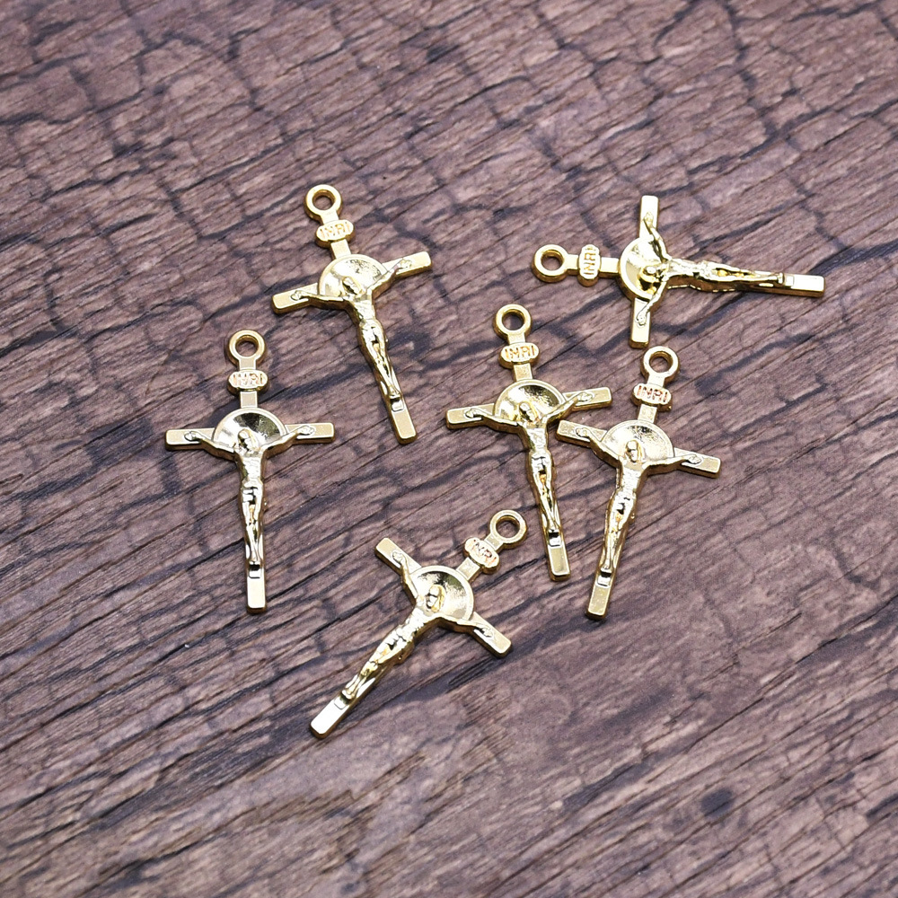 (10 pieces per pack) Cross pendant, gold DIY jewelry accessory, rosary necklace pic 8