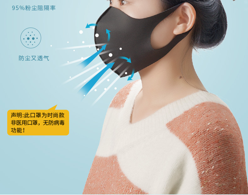 凹凸防尘口鼻罩透气儿童明星同款瘦脸可清洗黑色男女防护口罩现货详情9