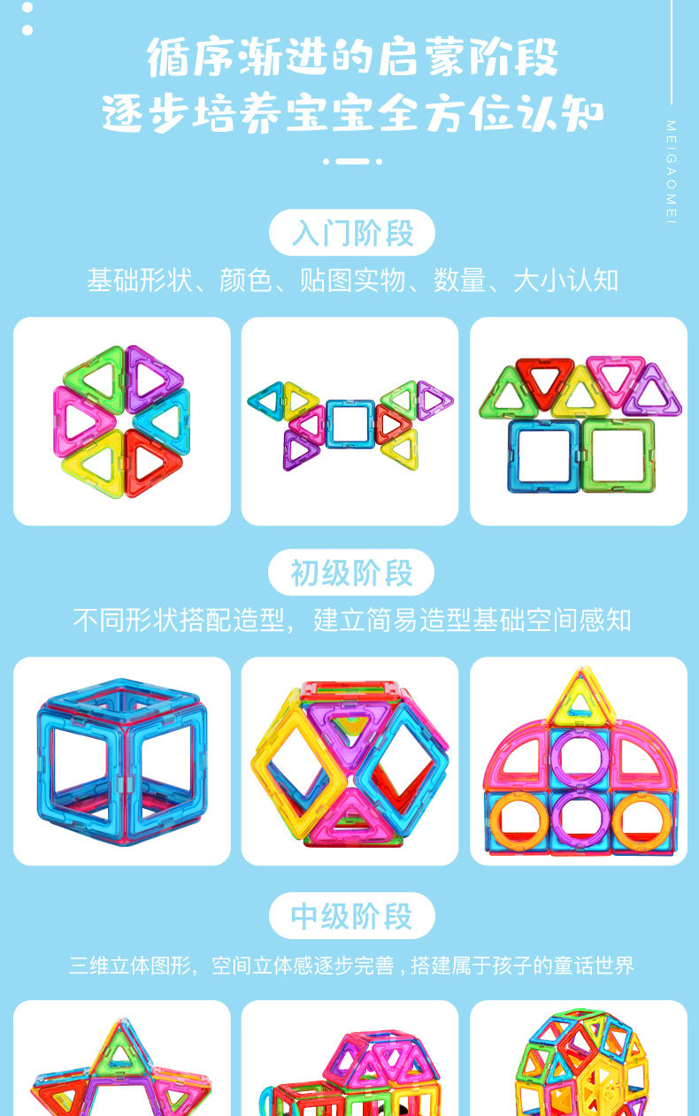 批发益智磁力片积木散片散件跨境儿童益智玩具磁性积木玩具补充装详情16