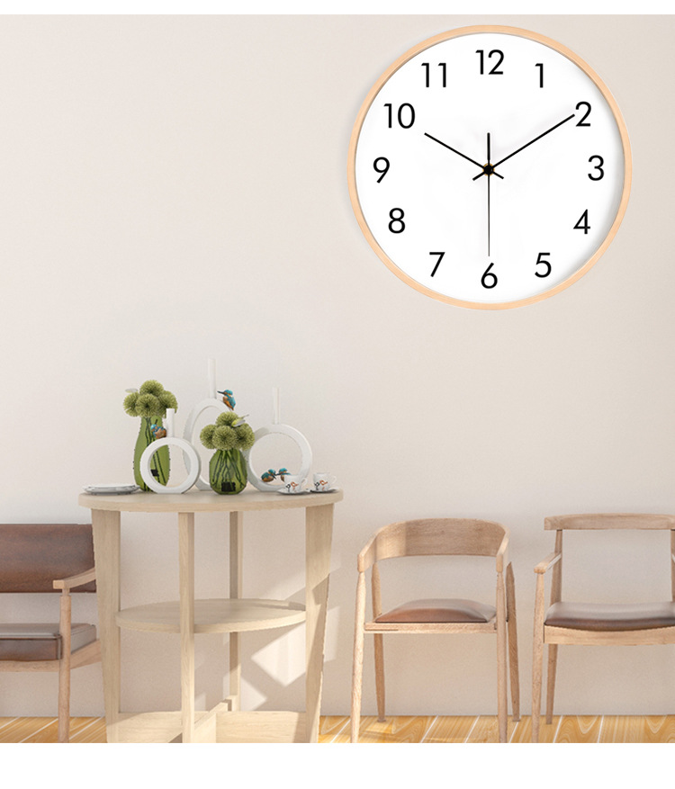 Japanese-style simple wall clock with large font, living room wooden clock, dining room bedroom modern silent round clock, solid wood frame pic 4