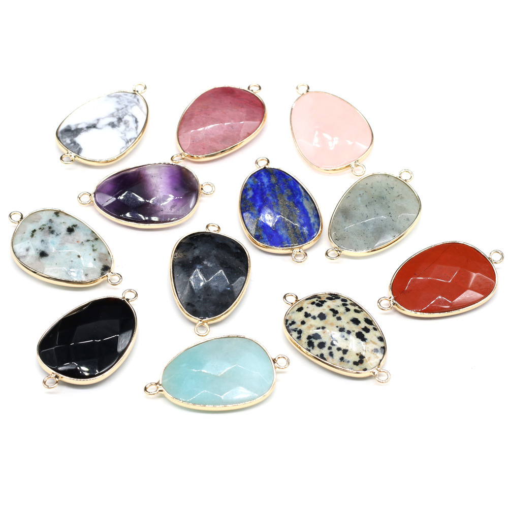 DIY jewelry making and wholesale of natural semi-precious stone irregular teardrop-shaped cut flour crystal gold-plated edge connectors pic 18
