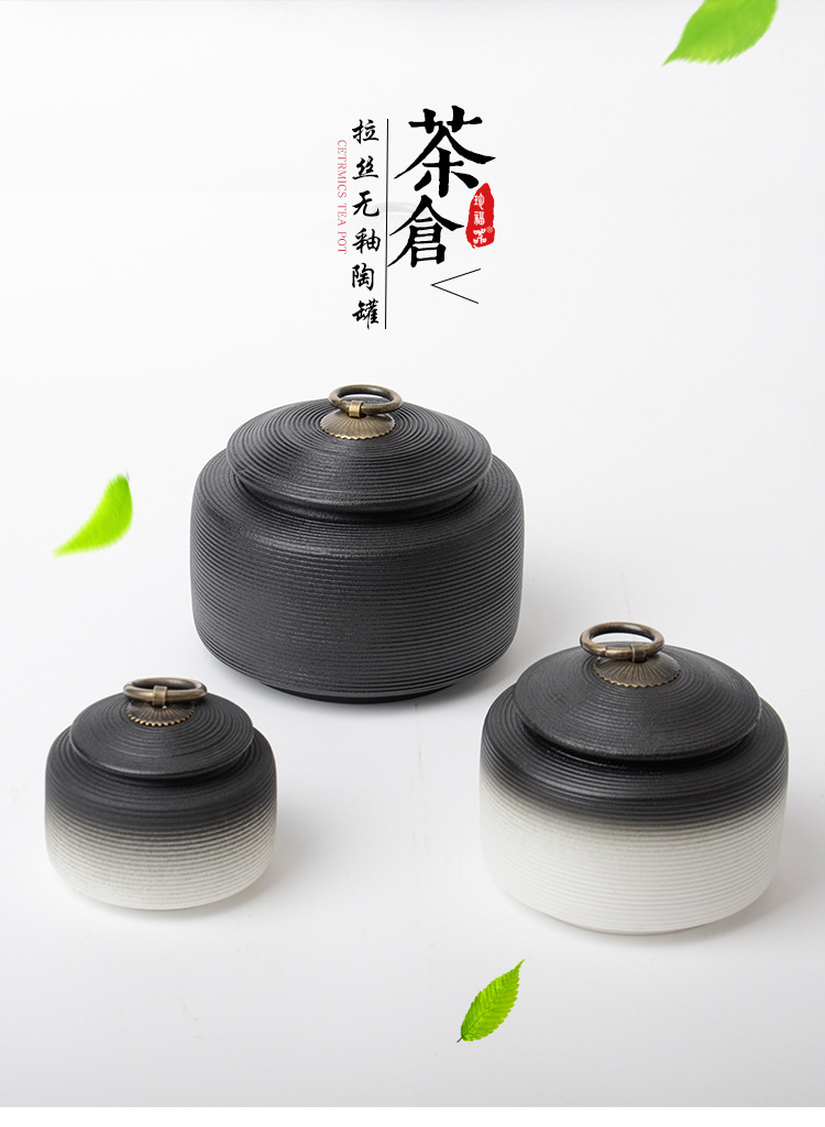 复古粗陶密封罐拉丝无釉醒茶罐防潮普洱茶仓大小号粗陶铜扣茶叶罐详情1