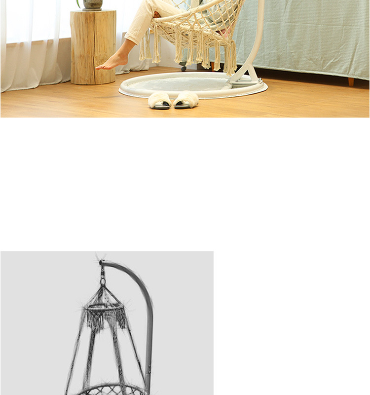 ins风户外吊床休闲网状吊篮椅子棉绳编织秋千流苏吊椅批发露营用品详情3