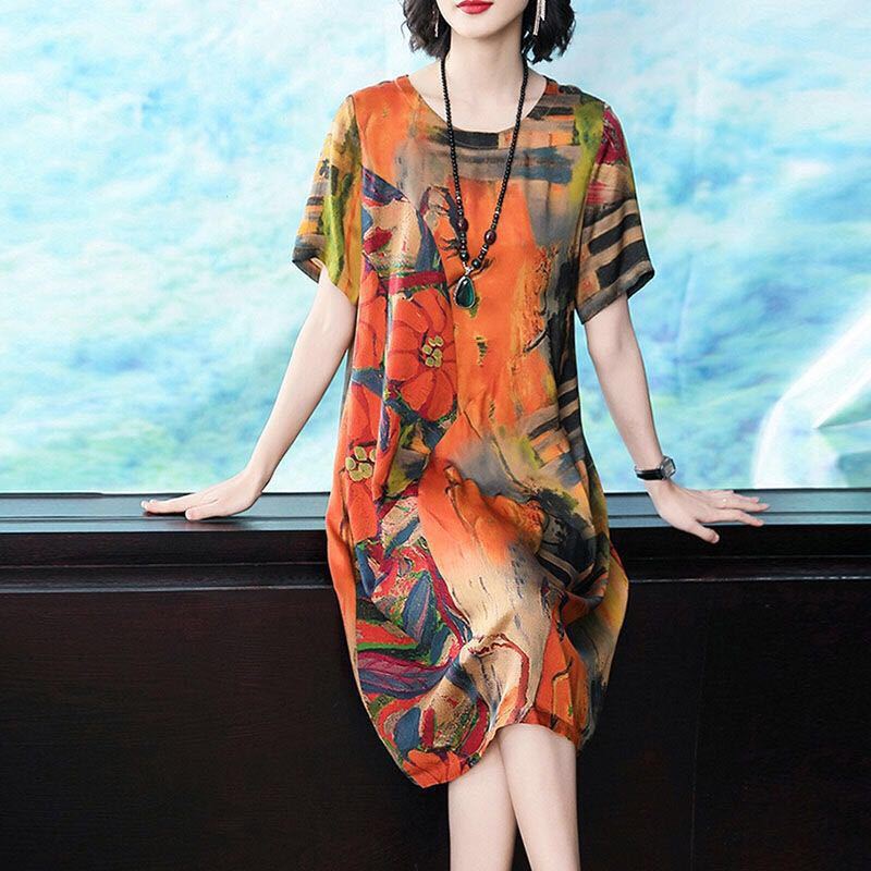 妈妈过膝35一45夏中老年女装小香风气质连衣裙子显瘦春装春秋装详情6