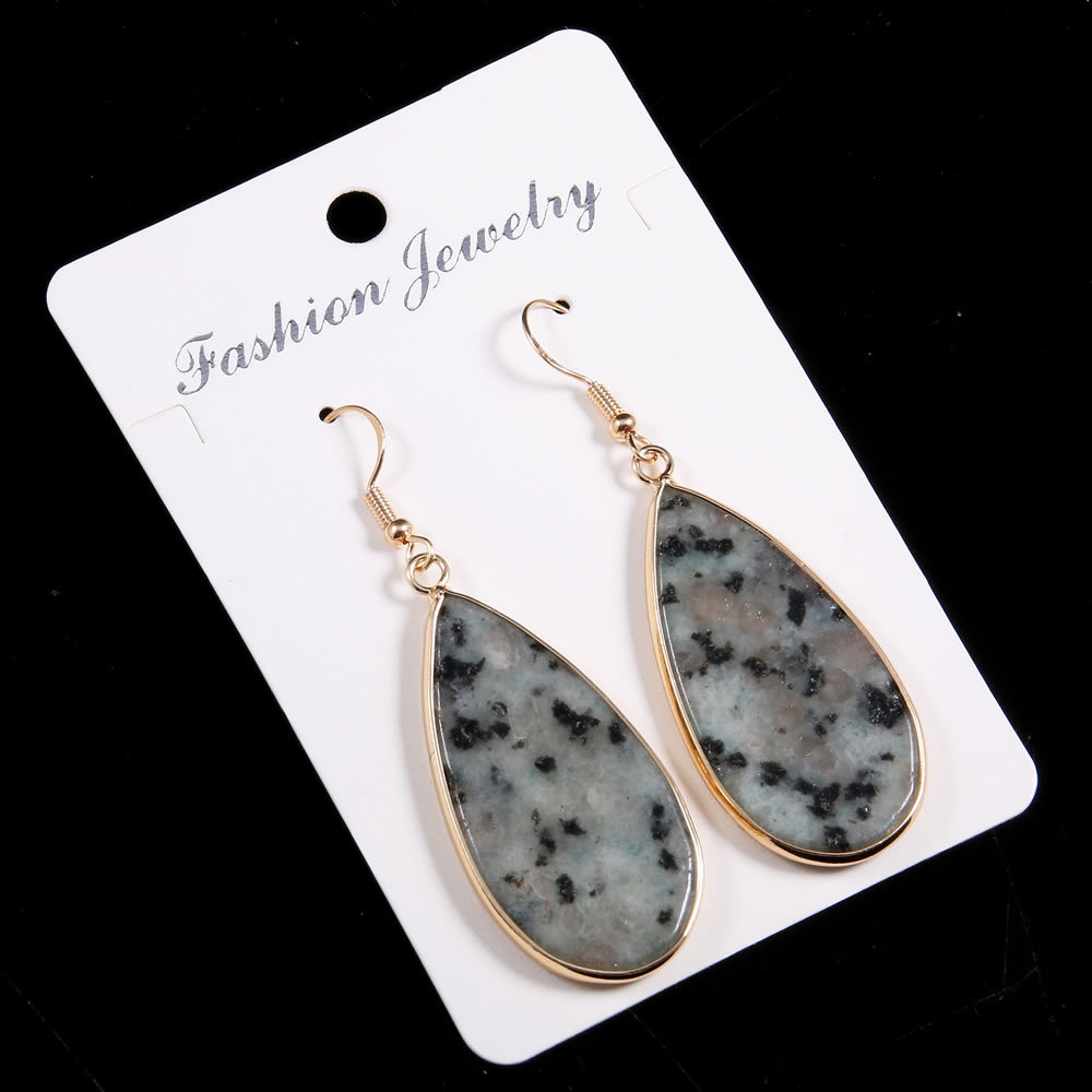 【小额批发】天然石头半宝石扁水滴形半宝石耳坠-22x45mm详情2