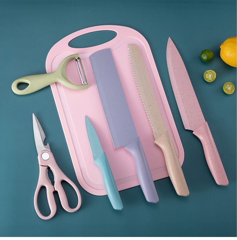 Stainless steel gift knife set, macaron knives, wheat straw six-piece knife set, colored wheat straw six-piece knife set pic 13