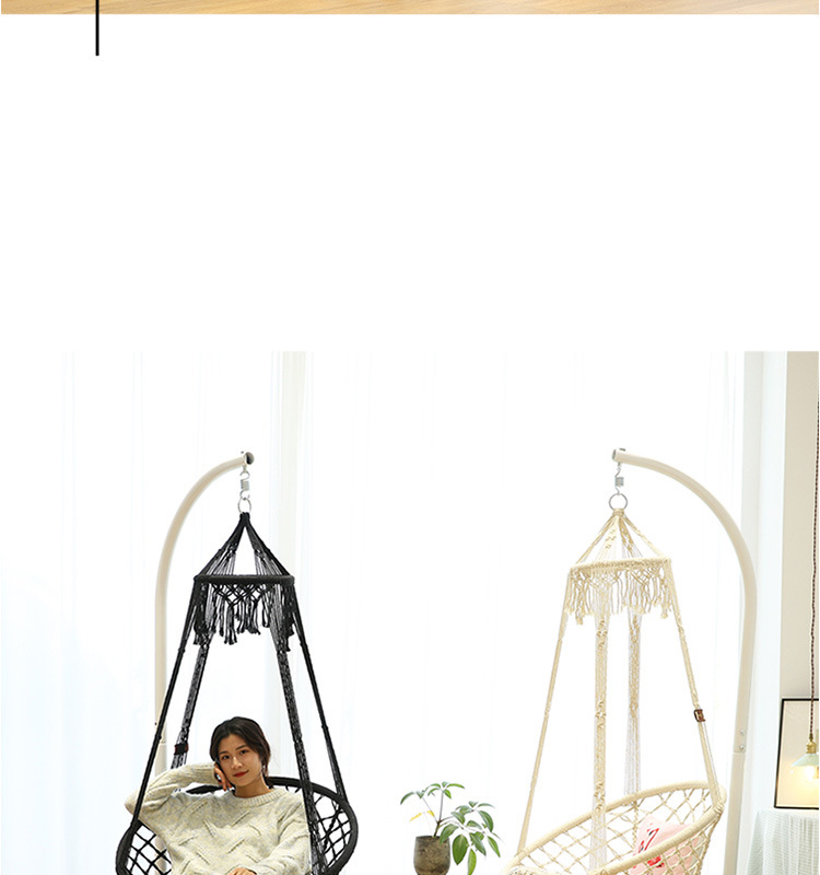 ins风户外吊床休闲网状吊篮椅子棉绳编织秋千流苏吊椅批发露营用品详情6