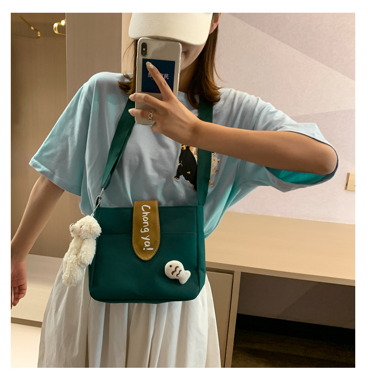 Summer new canvas bag for women, Korean-style teenage girl single-shoulder bag, ins crossbody small square bag, cute girl bag pic 30
