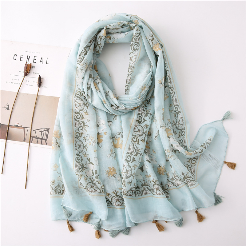 Japanese-style artistic and fresh cotton and linen scarf, retro patchwork Bohemian cashew print silk scarf, beautiful sun protection scarf, whisker, Korean cotton dense Bali gauze scarf shawl pic 31