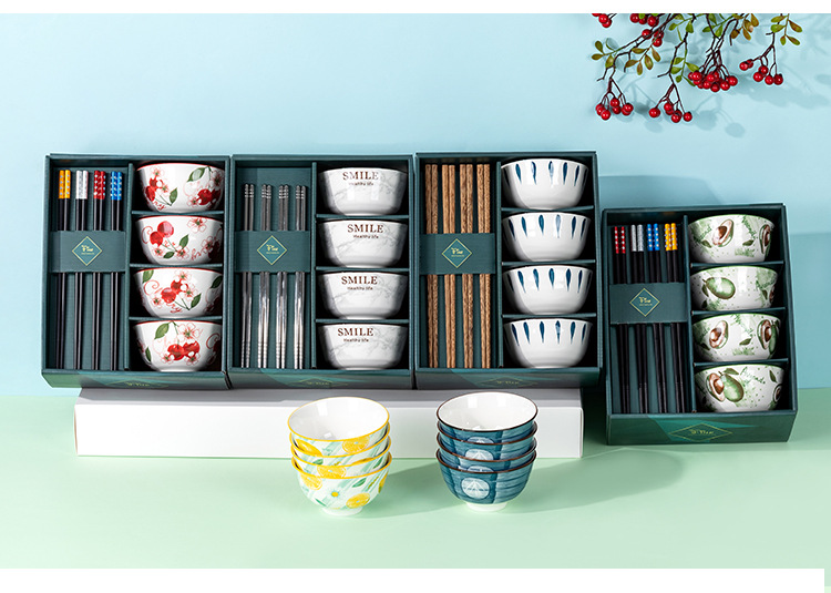 Opening promotion Ceramic bowl and chopstick set Event Gift Customization logo Casual Gift Japanese-style bowl and plate tableware set pic 25