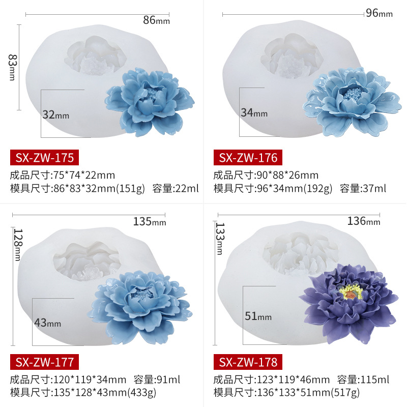 三信牡丹花硅胶模具DIY液态滴胶香薰蜡烛装饰摆件手工皂磨具详情6