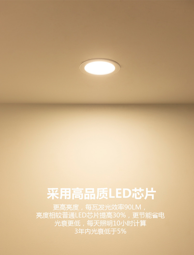 顺冠照明筒灯超亮led孔灯嵌入式天花灯客厅家用商用2.5寸7w薄洞灯详情5