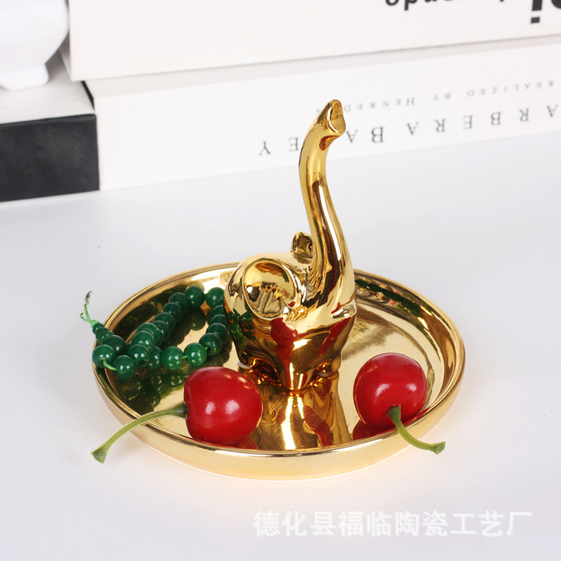 Nordic gold-plated ceramic handicrafts, gift jewelry plates, rings, watches, home storage plates, golden deer animal ornaments pic 59