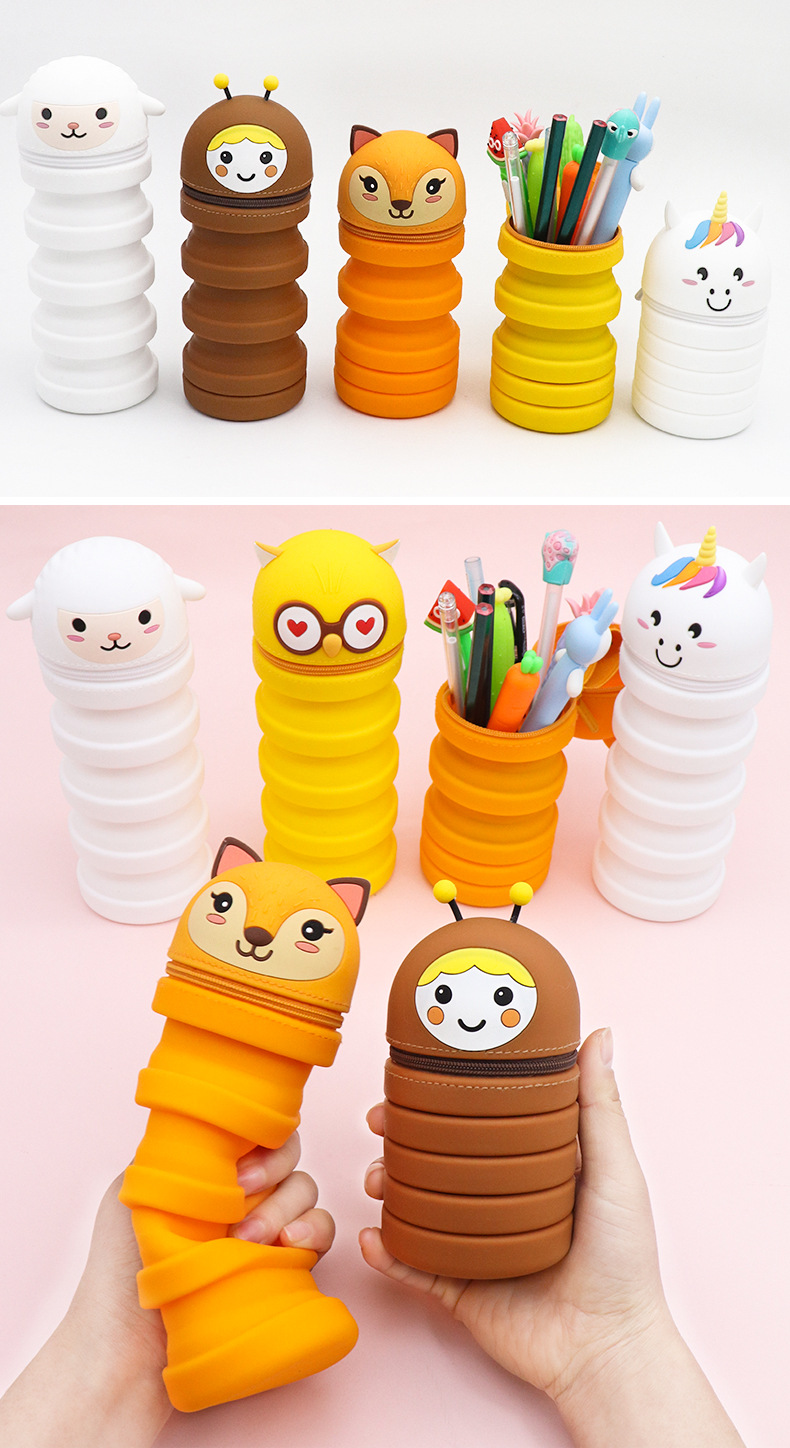Factory direct sales of cute silicone pen cases, waterproof telescopic stationery boxes for primary school students, pressure-reducing pencil holders, multi-functional pen cases pic 12