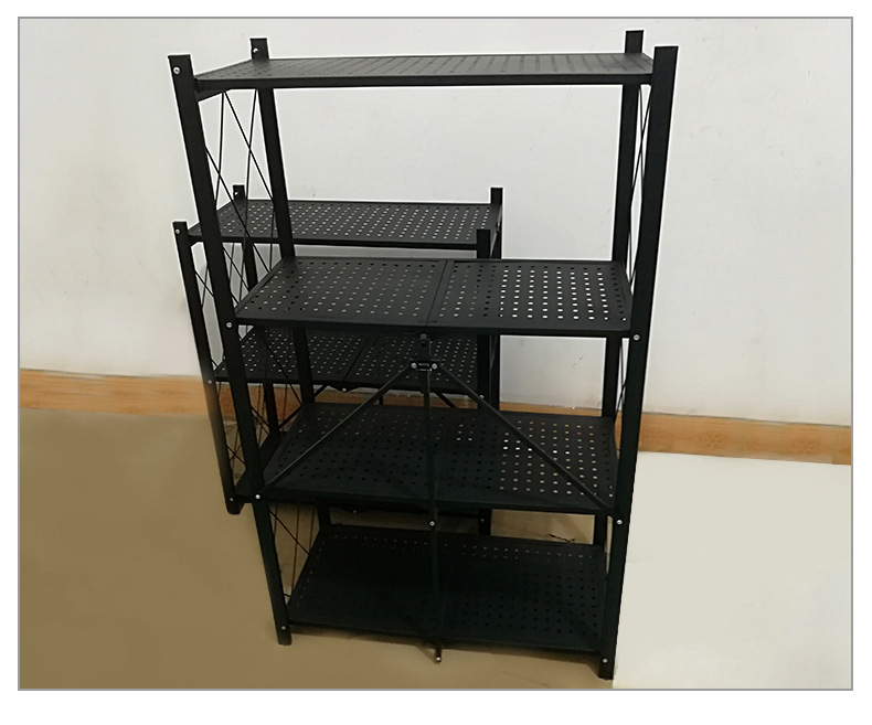 The folding storage rack is made of five layers of black steel pipes welded and assembled for storing sundries, books and kitchenware pic 18