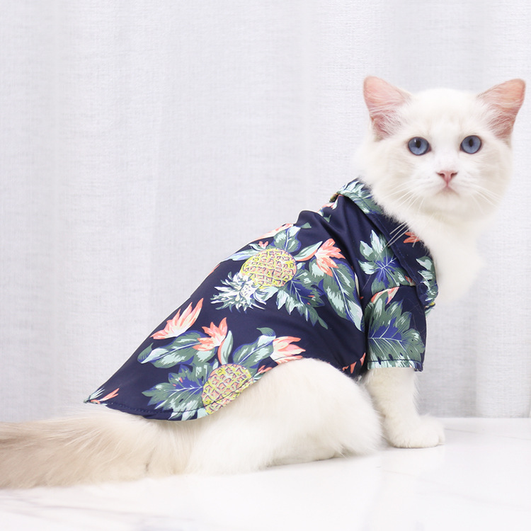 Pequeño y mediano perro playa piña camisa hawaii mascota perro gato golden hair primavera verano fino ropa artículos pic 21