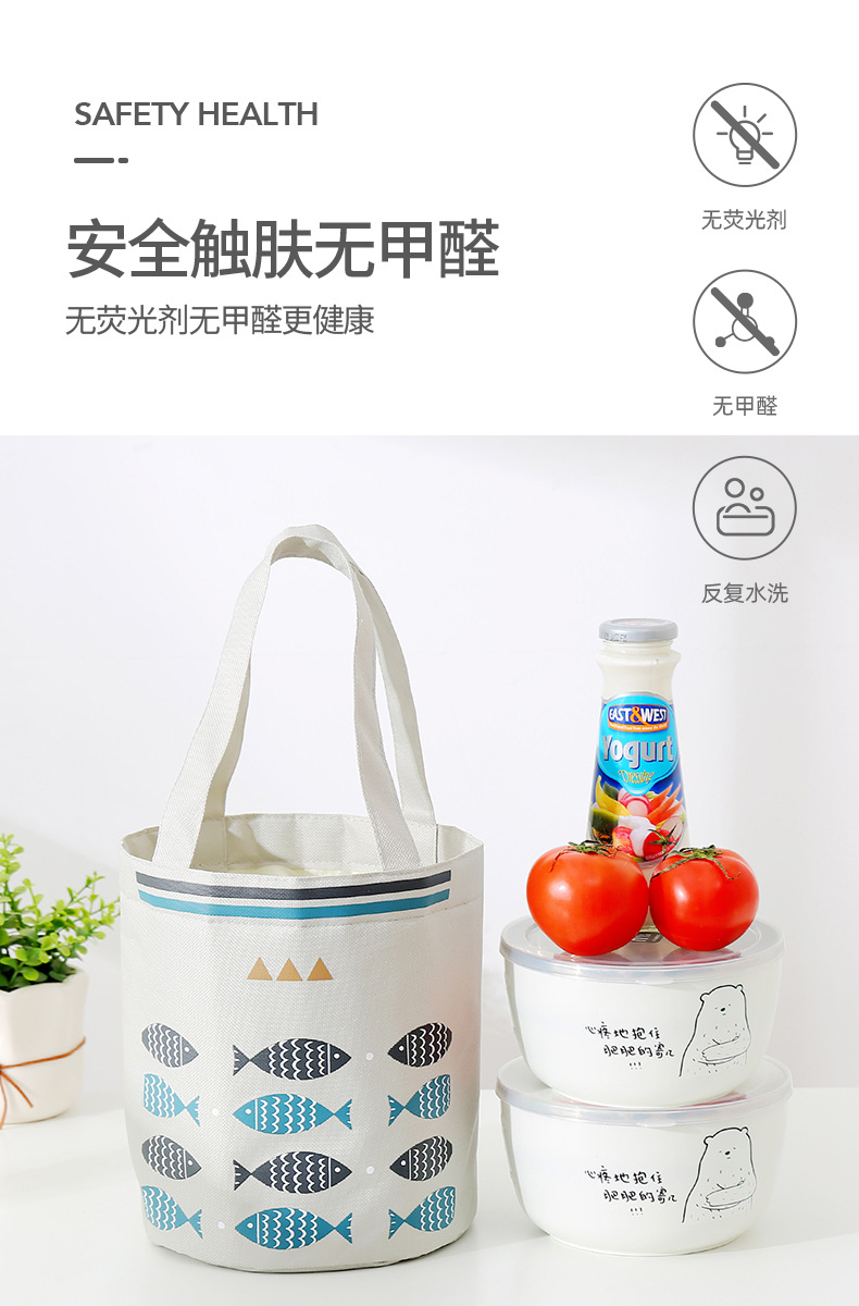 New hand-held drawstring bento bag, large-capacity fresh-keeping, heat-insulating and refrigerated lunch box bag, round bucket, thickened aluminum foil heat-insulating bag pic 9