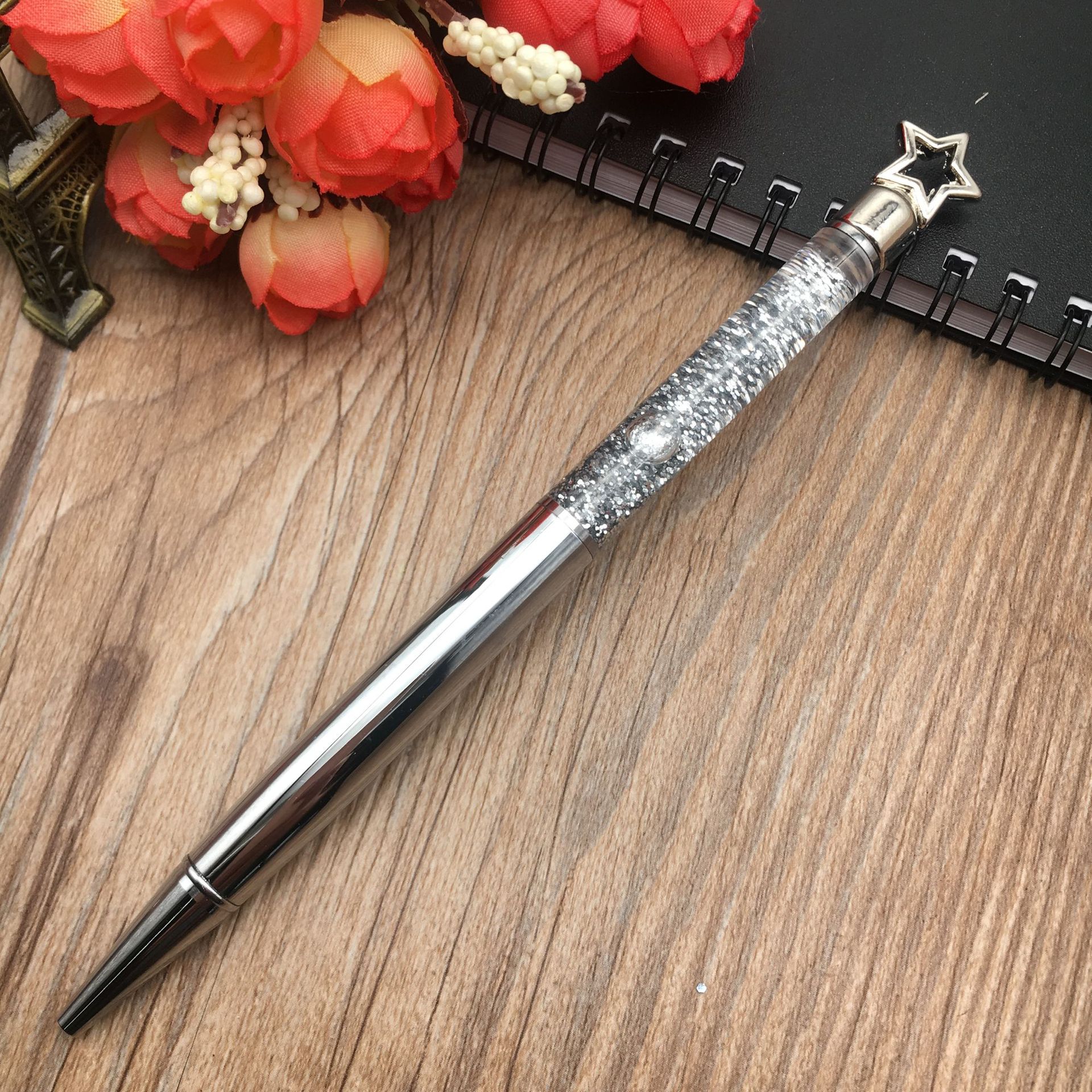 New five-pointed star ink pen, metal ballpoint pen, student pen, diy gold powder ballpoint pen pic 2