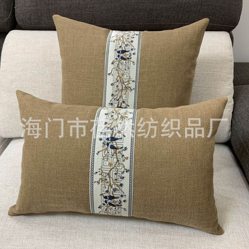 New Chinese-style linen throw pillows, chair furniture, backrest cushions, redwood sofa backrest, rectangular waist pillow with core pic 8