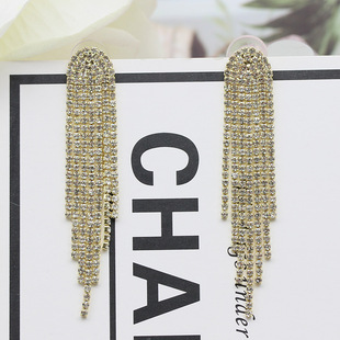 原创宽条瀑布爪链耳环欧美夸张批发耳饰镶钻长款流苏耳坠跨境饰品详情2