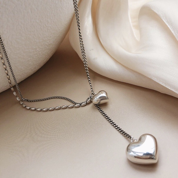 Dongdaemun s925 sterling silver heart-shaped necklace for women, light luxury, retro and simple collarbone chain, elegant and fashionable jewelry pic 2
