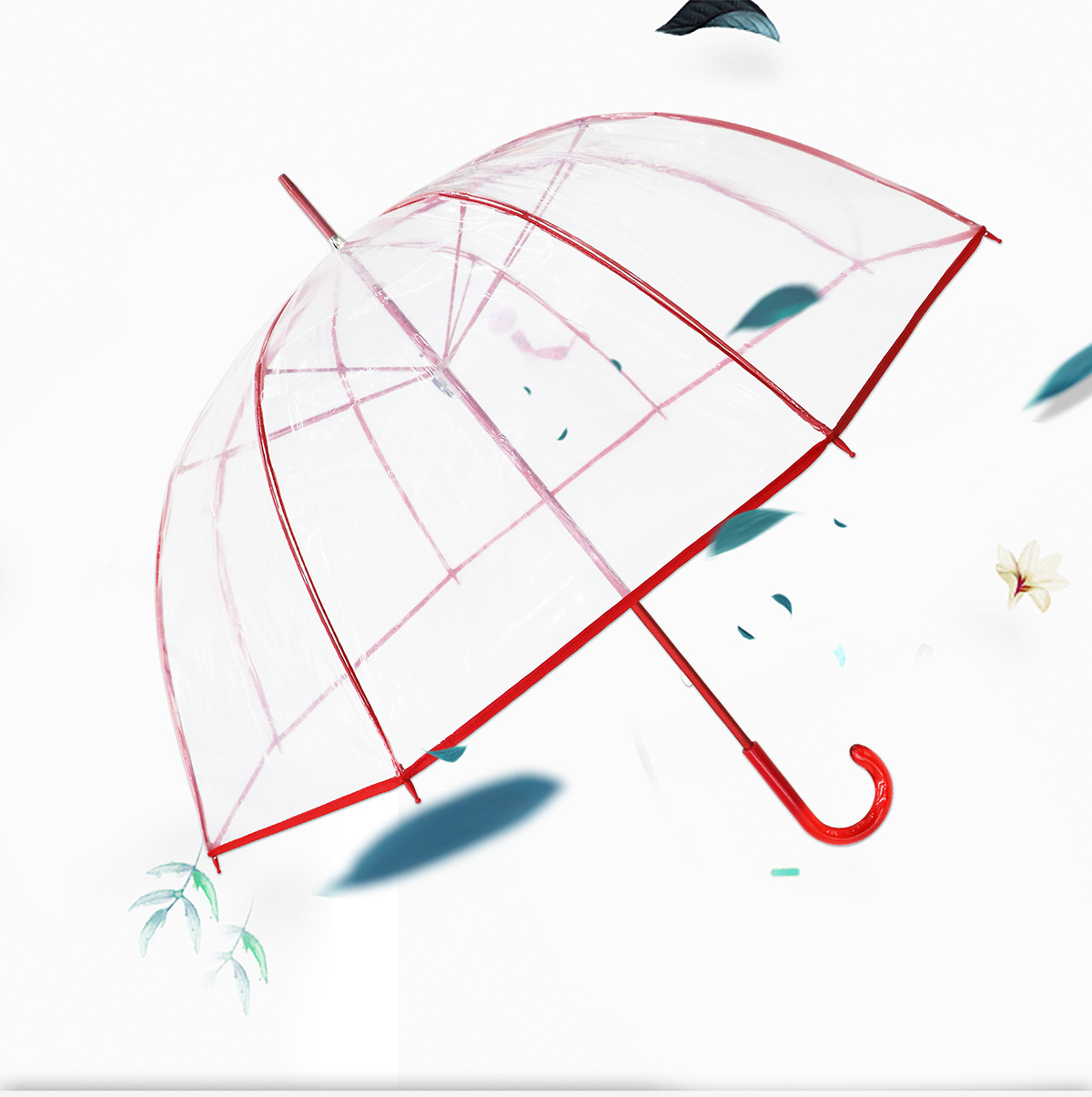 无图案泡泡伞塑料透明伞手动开收铝合金中棒雨伞外贸厂家现货批发详情1