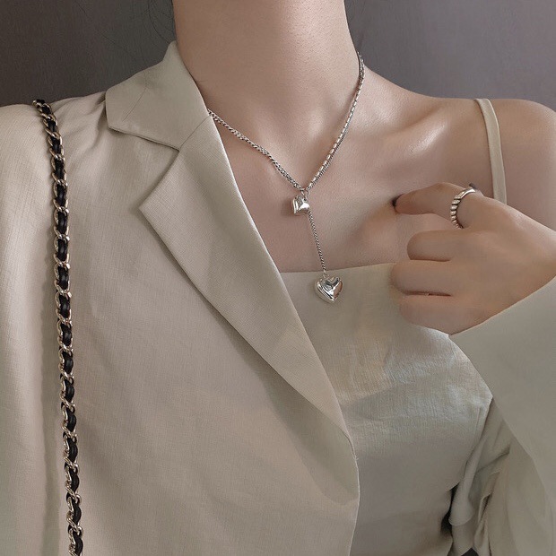 Dongdaemun s925 sterling silver heart-shaped necklace for women, light luxury, retro and simple collarbone chain, elegant and fashionable jewelry pic 5