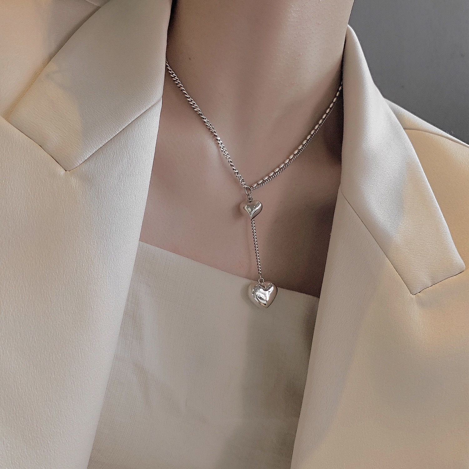 Dongdaemun s925 sterling silver heart-shaped necklace for women, light luxury, retro and simple collarbone chain, elegant and fashionable jewelry pic 7