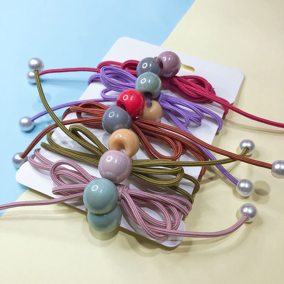 No. 113 hair tie Double Color Bead 100 per bundle, new double color bead hair band rubber band hair tie accessory, adult headwear Hundred tower leather cover ponytail hair tie wholesale pic 3